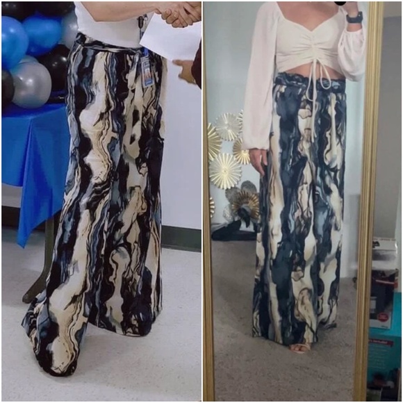 Boho Watercolor Print Wide Leg Palazzo Lounge Pants - Picture 3 of 5